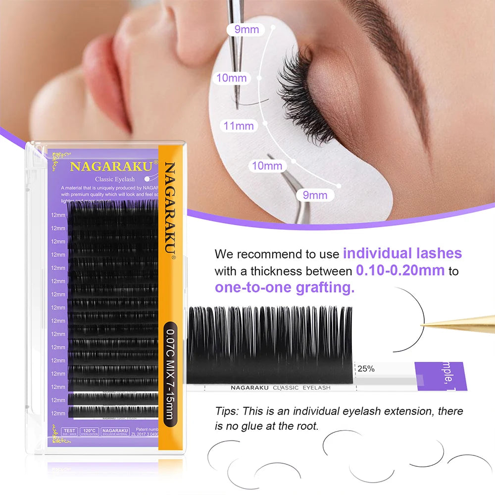 Faux Cils Individuels Nagaraku : Extensions en Vison Doux pour un Maquillage Classique Professionnel