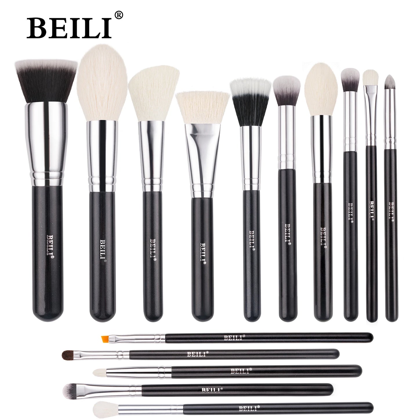 BEILI - Ensemble de Pinceaux de Maquillage Professionnels : Fibre Naturelle pour Fond de Teint, Poudre et Contour