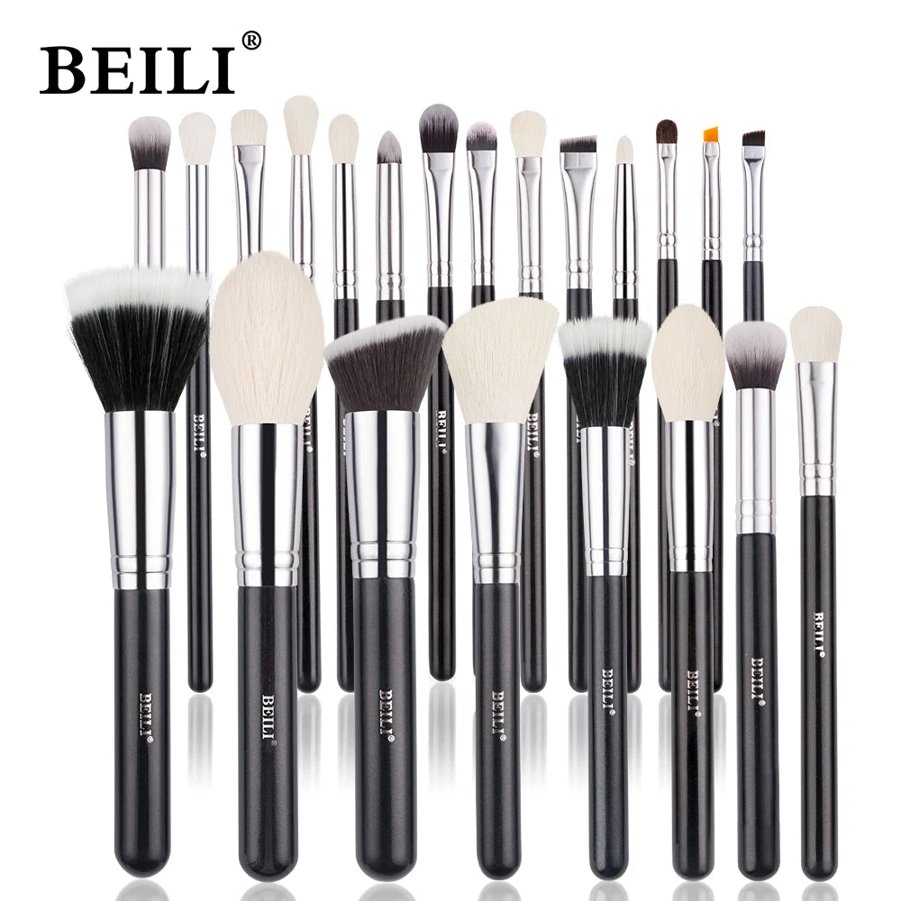 BEILI - Ensemble de Pinceaux de Maquillage Professionnels : Fibre Naturelle pour Fond de Teint, Poudre et Contour