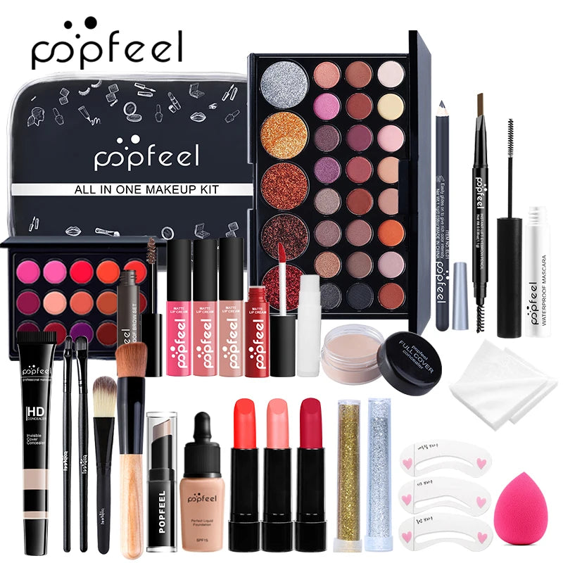 POPFEEL - Ensemble Complet de Maquillage pour Femme : Palette de Fards, Eyeliner et Accessoires