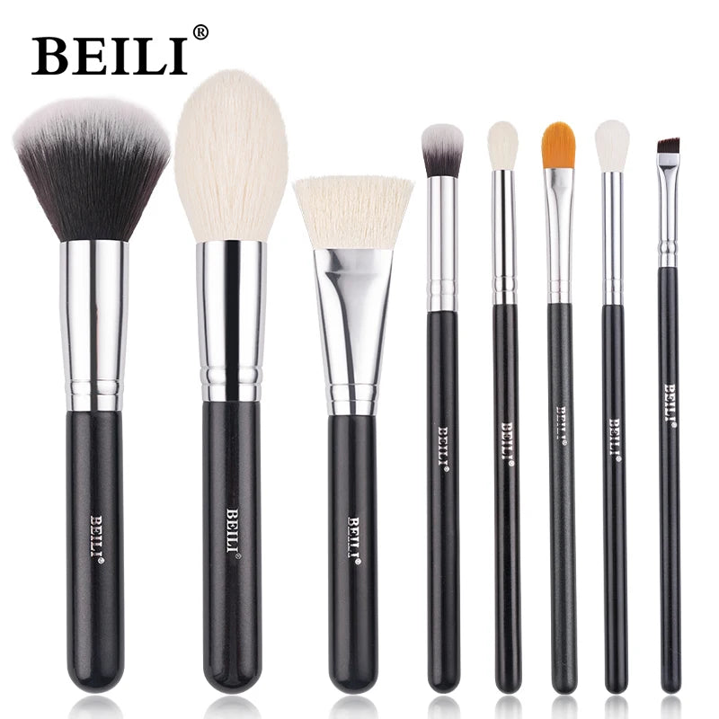 BEILI - Ensemble de Pinceaux de Maquillage Professionnels : Fibre Naturelle pour Fond de Teint, Poudre et Contour
