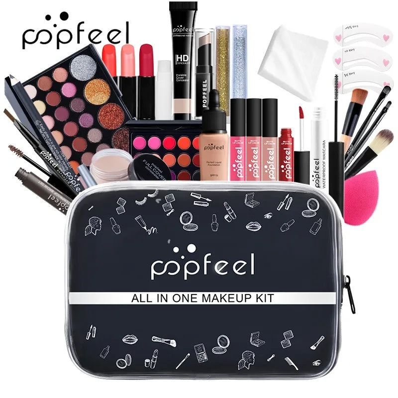 POPFEEL - Ensemble Complet de Maquillage pour Femme : Palette de Fards, Eyeliner et Accessoires