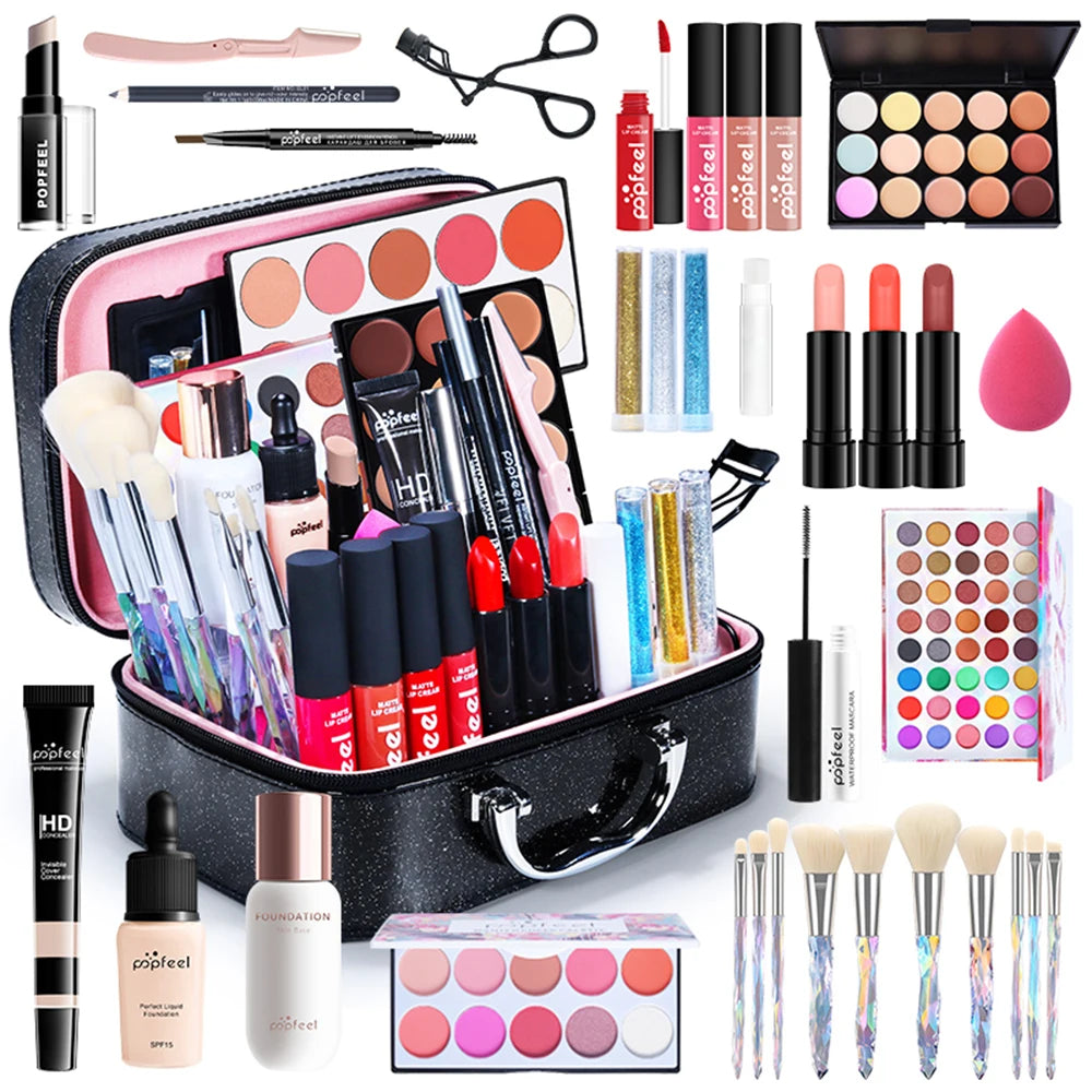 POPFEEL - Ensemble Complet de Maquillage pour Femme : Palette de Fards, Eyeliner et Accessoires