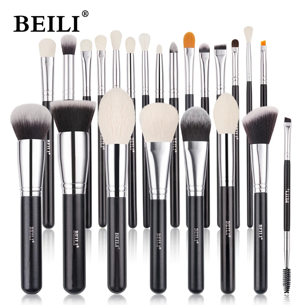 BEILI - Ensemble de Pinceaux de Maquillage Professionnels : Fibre Naturelle pour Fond de Teint, Poudre et Contour