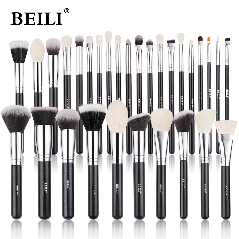 BEILI - Ensemble de Pinceaux de Maquillage Professionnels : Fibre Naturelle pour Fond de Teint, Poudre et Contour