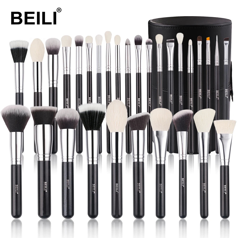 BEILI - Ensemble de Pinceaux de Maquillage Professionnels : Fibre Naturelle pour Fond de Teint, Poudre et Contour