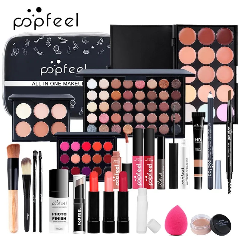 POPFEEL - Ensemble Complet de Maquillage pour Femme : Palette de Fards, Eyeliner et Accessoires