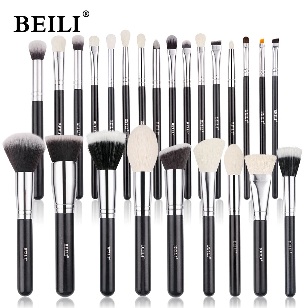 BEILI - Ensemble de Pinceaux de Maquillage Professionnels : Fibre Naturelle pour Fond de Teint, Poudre et Contour