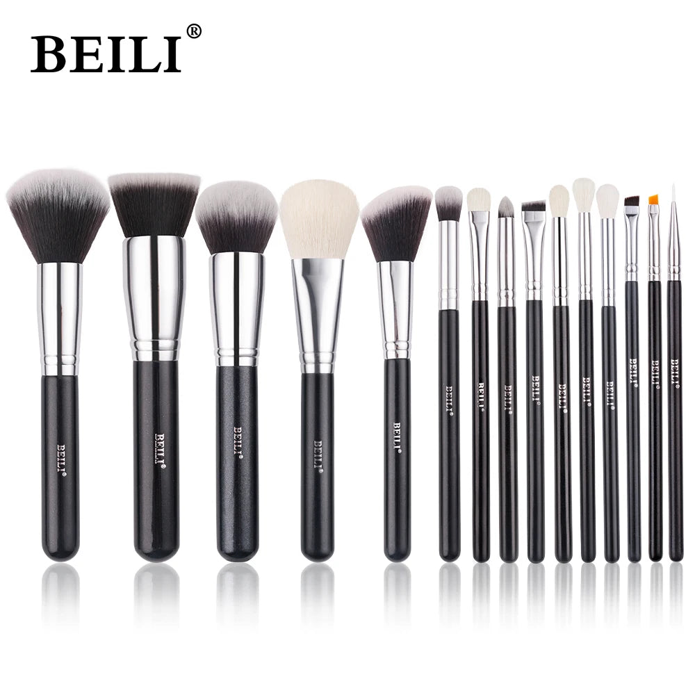 BEILI - Ensemble de Pinceaux de Maquillage Professionnels : Fibre Naturelle pour Fond de Teint, Poudre et Contour