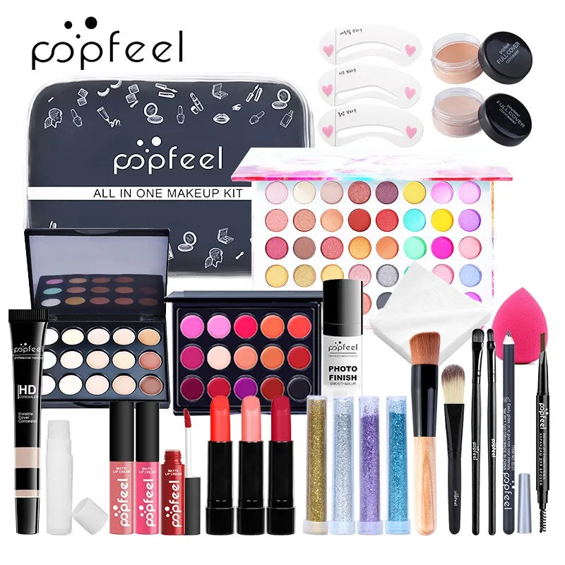 POPFEEL - Ensemble Complet de Maquillage pour Femme : Palette de Fards, Eyeliner et Accessoires