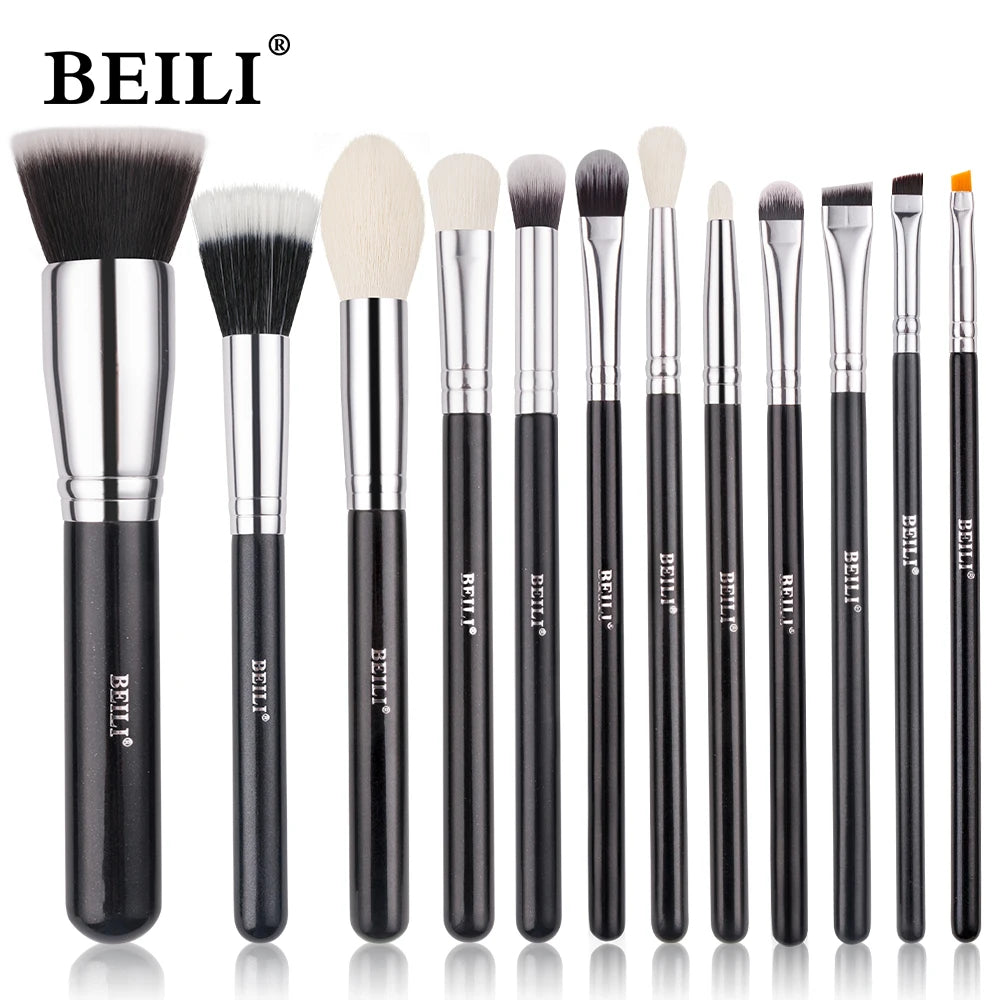 BEILI - Ensemble de Pinceaux de Maquillage Professionnels : Fibre Naturelle pour Fond de Teint, Poudre et Contour