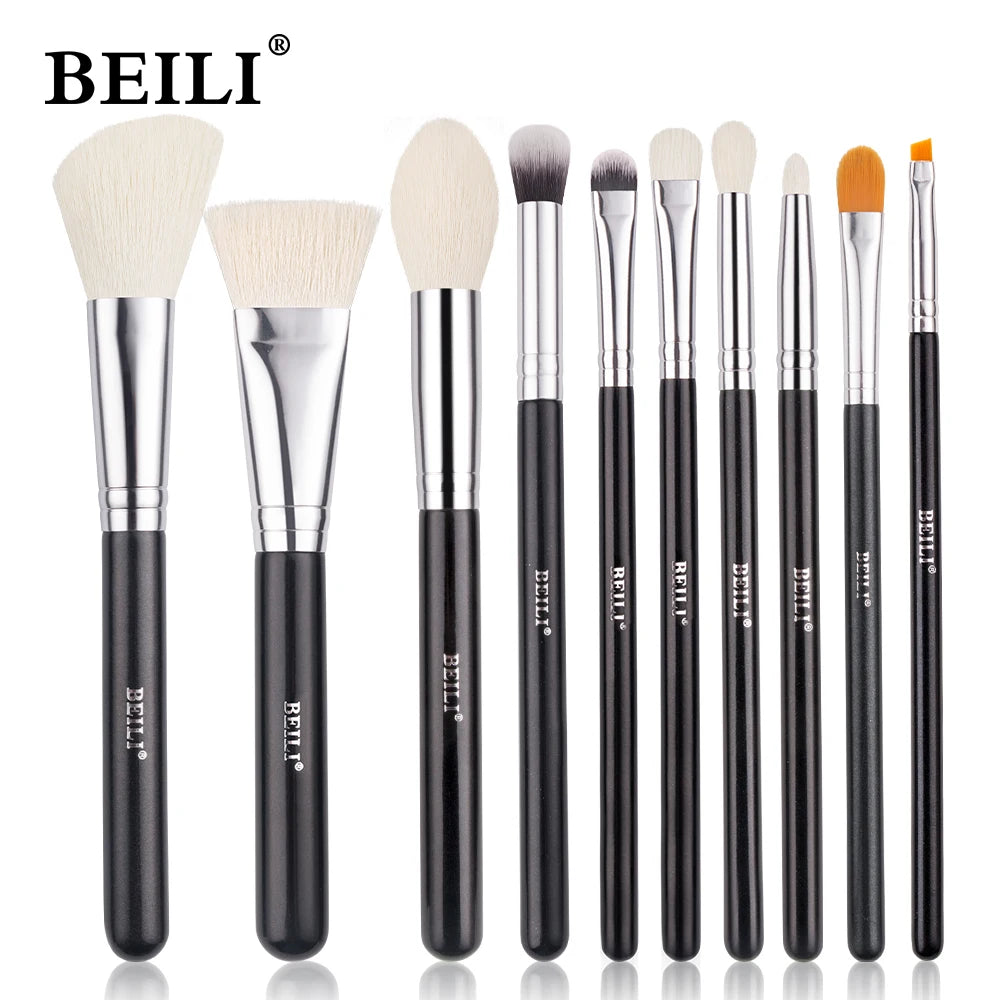 BEILI - Ensemble de Pinceaux de Maquillage Professionnels : Fibre Naturelle pour Fond de Teint, Poudre et Contour
