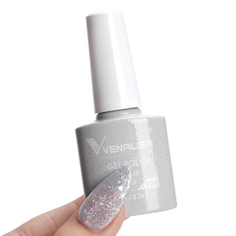 VENALISA – Vernis à Ongles Gel Semi-Permanent 7,5 ml, 120 Couleurs, UV/LED, Effet Paillettes, Formule Organique et Facile à Dissoudre