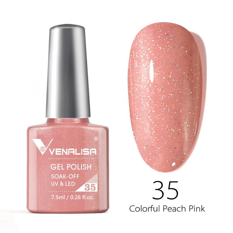 VENALISA – Vernis à Ongles Gel Semi-Permanent 7,5 ml, 120 Couleurs, UV/LED, Effet Paillettes, Formule Organique et Facile à Dissoudre