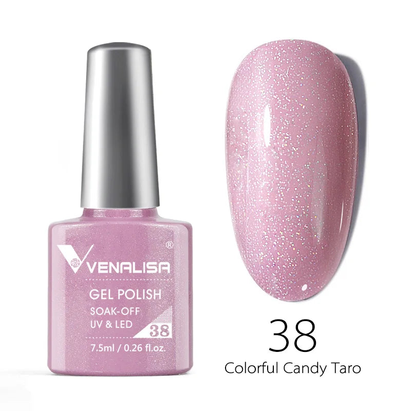 VENALISA – Vernis à Ongles Gel Semi-Permanent 7,5 ml, 120 Couleurs, UV/LED, Effet Paillettes, Formule Organique et Facile à Dissoudre