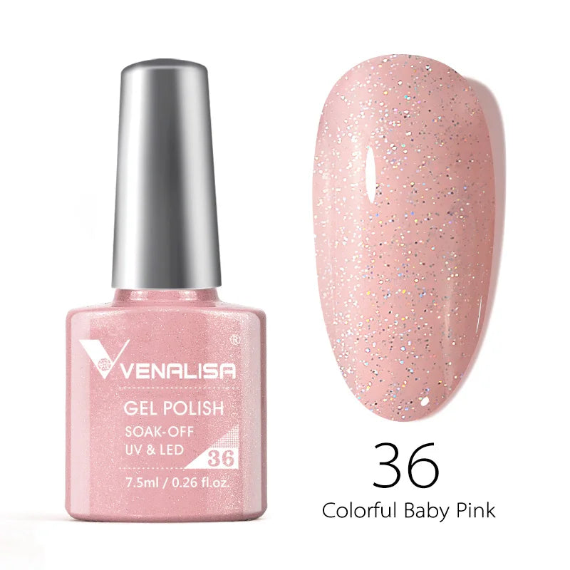VENALISA – Vernis à Ongles Gel Semi-Permanent 7,5 ml, 120 Couleurs, UV/LED, Effet Paillettes, Formule Organique et Facile à Dissoudre