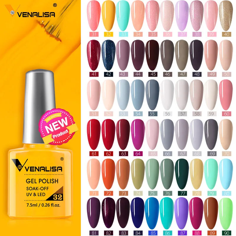 VENALISA – Vernis à Ongles Gel Semi-Permanent 7,5 ml, 120 Couleurs, UV/LED, Effet Paillettes, Formule Organique et Facile à Dissoudre