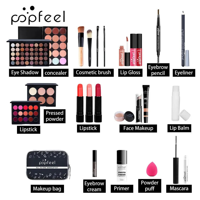 POPFEEL - Ensemble Complet de Maquillage pour Femme : Palette de Fards, Eyeliner et Accessoires